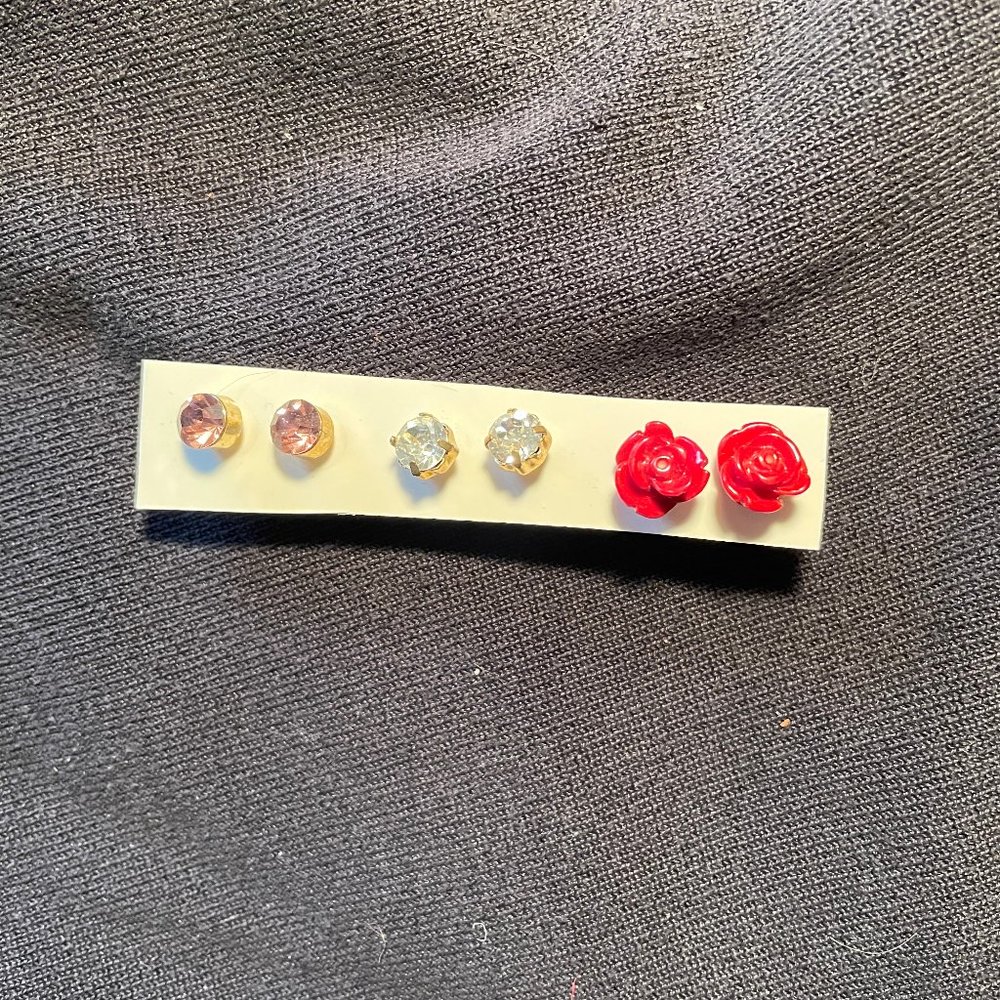 Three Pair Dainty Pierced Earrings